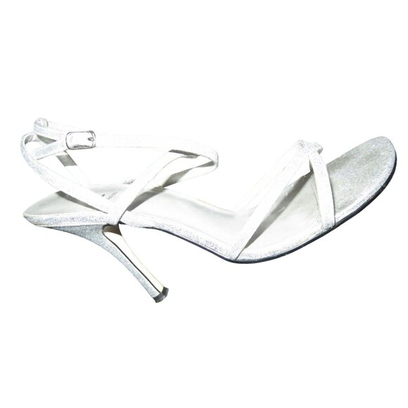 Bakers Shelly Glitter Strappy Metallic Silver Leather Heels size 10 - Picture 7 of 14